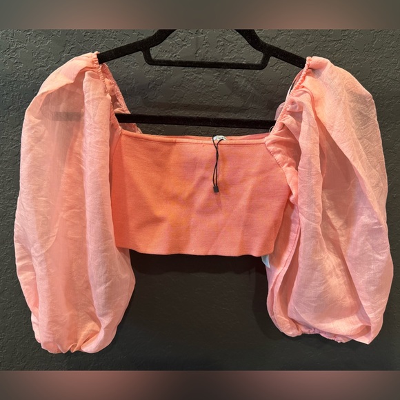 NWOT Zara Pink Organza Crop Top - Picture 2 of 5